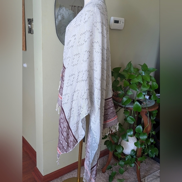 NWT D&R 100% Cotton Boho Fringe Wrap Scarf White Aztec Geometric Oversized - Picture 7 of 12